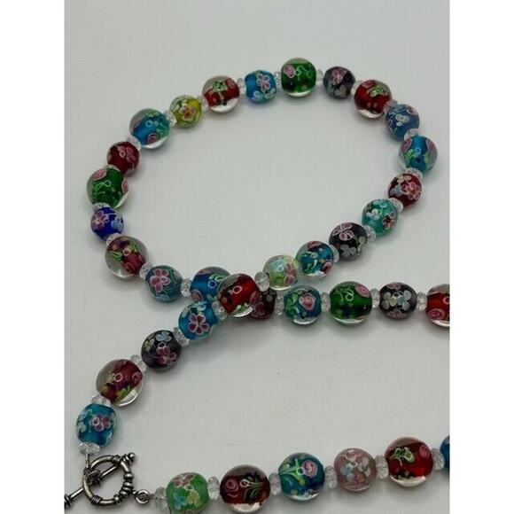 Multicolor Floral Glass Beaded Necklace Toggle Closure 24" - Picture 10 of 12